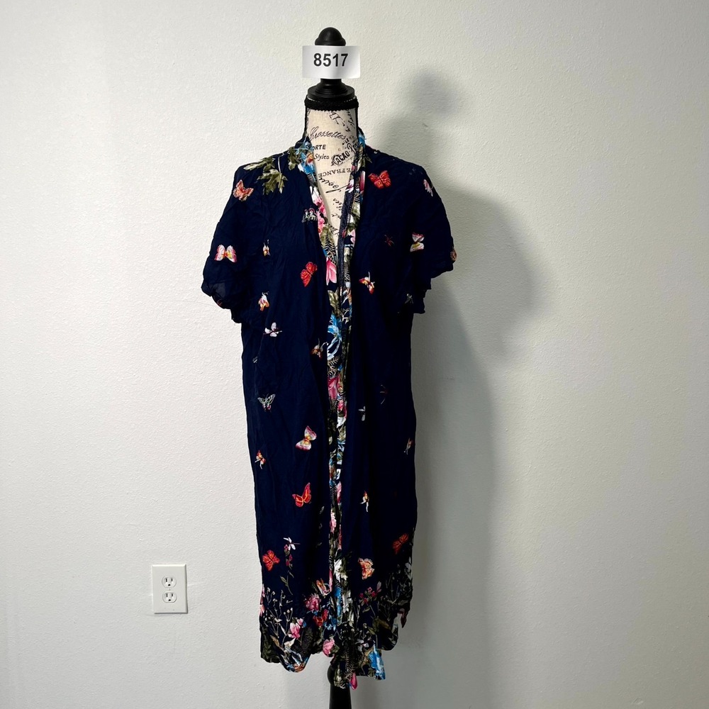 Janice Kimono Cardigan Womens OS Multicolor Butterfly Floral Print Open Front